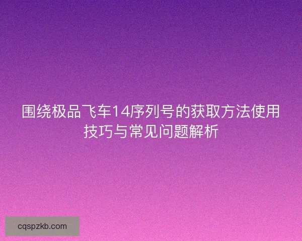 围绕极品飞车14序列号的获取方法使用技巧与常见问题解析